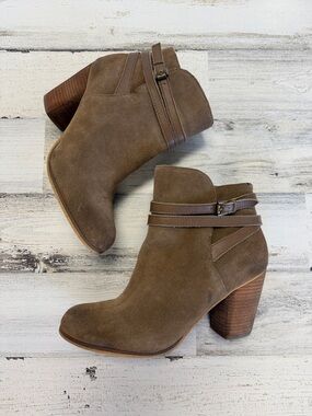 Women's Taupe Suede Ankle Boot with Buckle Strap